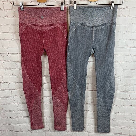 RUNNING GIRL set of 2 gray pink knit stretch leggings pants athletic S NWOT - Picture 4 of 8